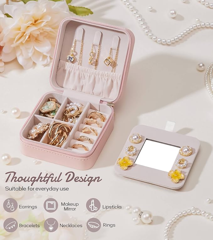 Enthralite Travel Jewelry Box for Girls: Traveling Jewelry Case Gift for Women - Mini Organizer for Necklaces Earrings Pink B - Image 7