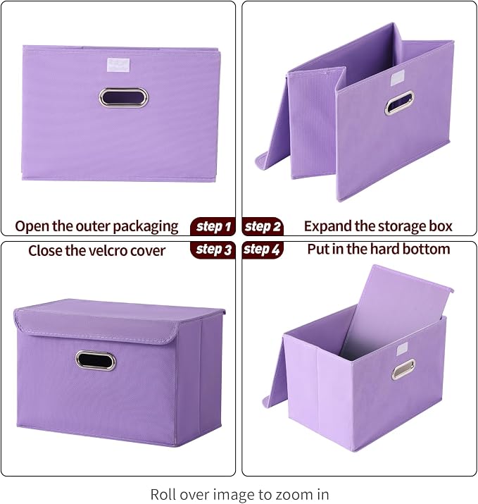STOREONE Fabric Storage Cube Bins Foldable Organizer Container Collapsible Basket with Lids and Metal Handles, for Home, Bedroom, Closet 6 Pcs (multicolour) - Image 6
