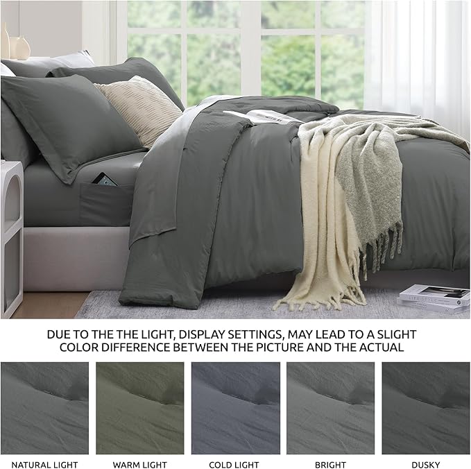WRENSONGE King Size Comforter Set- 7 Pieces Soft Grey Bed in a Bag with Fitted Sheet, Flat Sheet, 2 Pillow Shams, and 2 Pillowcases- Warm Bedding Set for All Season