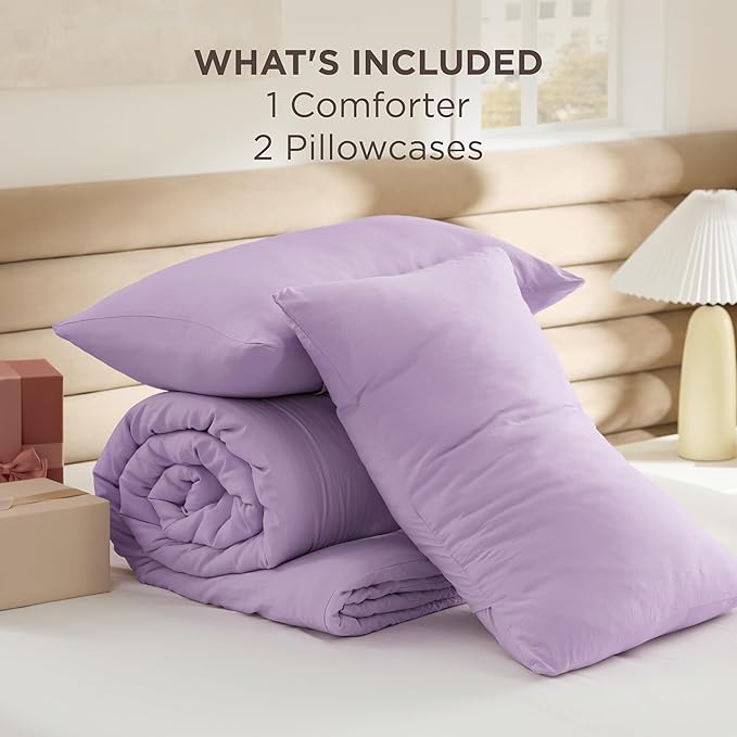 Bedsure Queen Comforter Set, Lavendar Soft Prewashed Bedding for All Seasons, 3 Pieces GentleSoft™ Bed Set, 1 Lightweight Comforter (90"x90") and 2 Pillowcases (20"x26")
