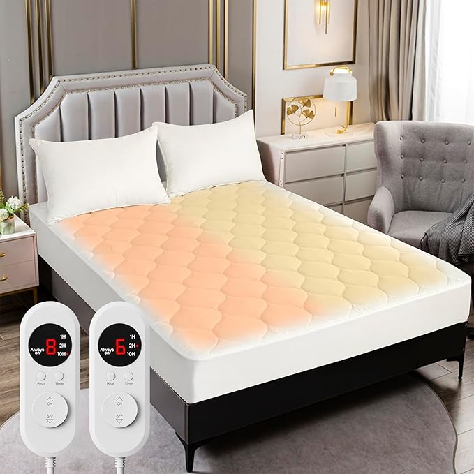Heated Mattress Pad King Size – Electric Heated Bed Pad with Dual Zone Control, Deep Pocket Warming Cover, Thick Underblanket Sheet, Bed Warmer (05 Pure White, 78" x 80")