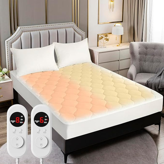 Heated Mattress Pad King Size – Electric Heated Bed Pad with Dual Zone Control, Deep Pocket Warming Cover, Thick Underblanket Sheet, Bed Warmer (05 Pure White, 78" x 80")