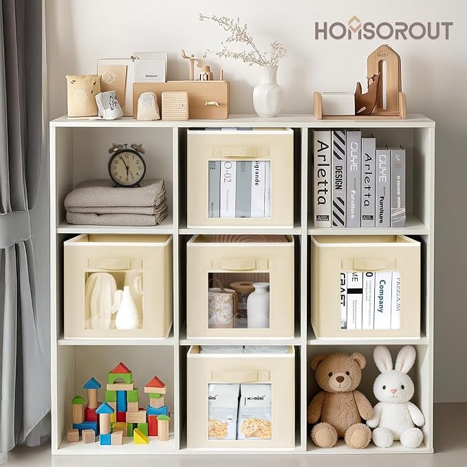 Homsorout Storage Cube 11 Inch - Cube Storage Bins with Window, Closet Storage Baskets with Handle, Fabric Bins for Closet, Shelves, Toys, Clothes, Set of 14, Beige - Image 3