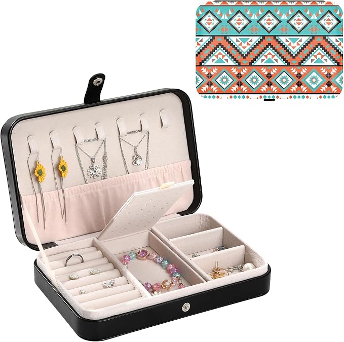 Ethnic Stripe Jewelry Case for Traveling Small Portable Jewelry Storage Box Holder Jewellery Travel Case Organizer for Earring Necklace Ring Bracelet Birthday Christmas Gift for Women Girls by Unknown