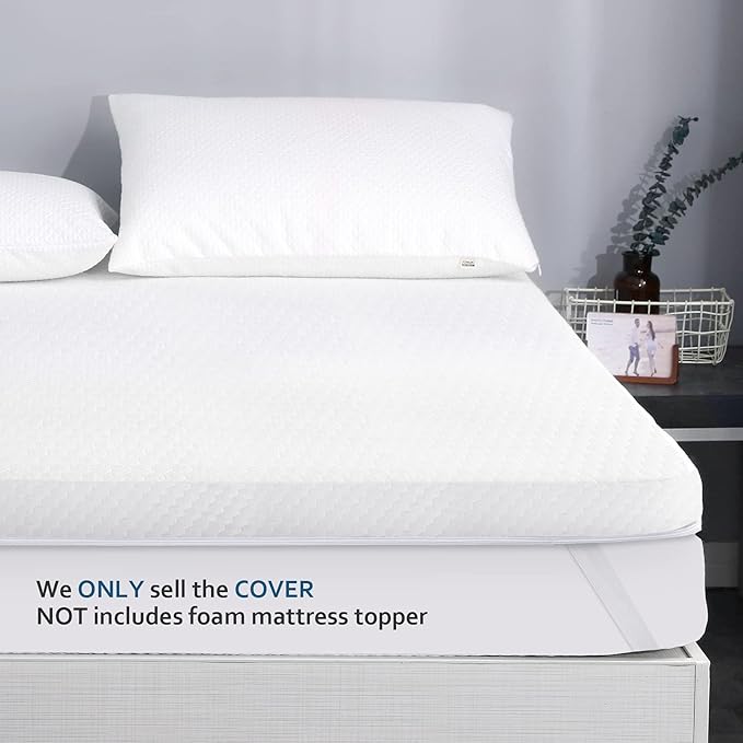 Twin XL Mattress Topper Cover 3-4 Inch, Removable Viscose Made From Bamboo Zippered Cover for Latex Topper, Extra Long Protector With Straps