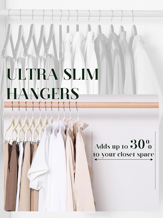 Cozymood Velvet Skirt Hangers - Pack of 24 - Velvet Hangers with Clips Ultra Thin Non Slip Velvet Pants Hangers Space Saving Clothes Hanger for Trouser, Skirts, Jeans, Dress (Beige) - Image 7