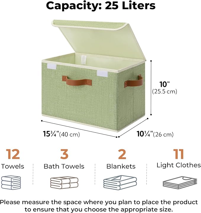 GRANNY SAYS Fabric Storage Bins with Lids, Decorative Storage Boxes with PU Handles, Keepsake Memory box, Shelf Baskets for Closet, Sage Green/White, Large, 2-Pack - Image 6