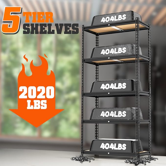 LEVELEVE 5-Tier Storage Shelving Unit, Metal, for Kitchen, Garage, Laundry Room, Adjustable, 30" L x 12" W x 60" H, Rectangular - Image 4