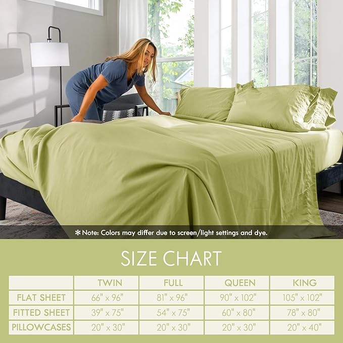 ClevaHome Full Size Sheet Set - 6 Piece Soft Breathable Luxury Bed Sheet Set - Shrinkage & Fade Resistant Embroidered Bedding Sheet with Deep Pocket, 2 Extra Pillowcases (Full, Leaf Green)