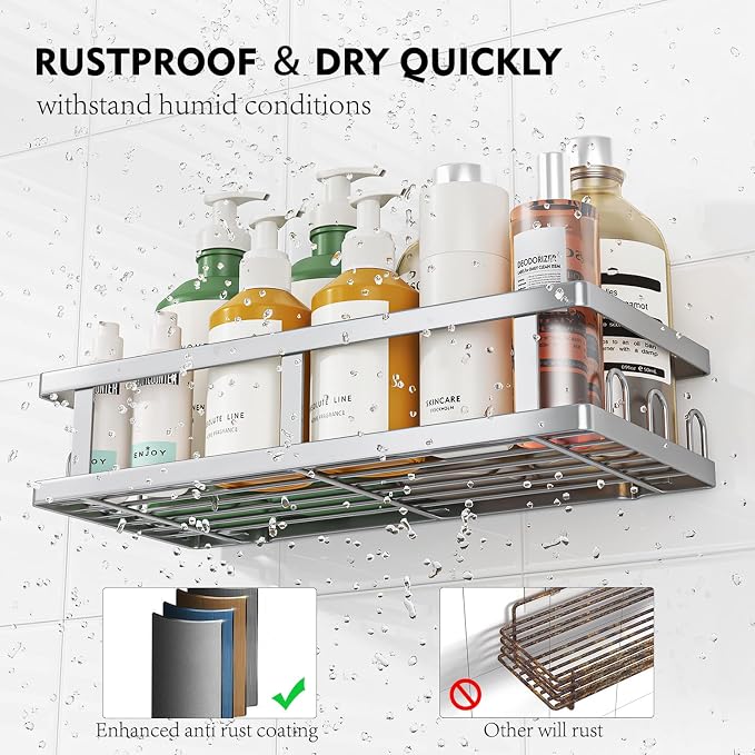 Youvip Shower Caddy 6 Pack, Adhesive Shower Shelves with Soap Holder, No Drilling Rustproof Large Capacity Bathroom Organizers and Storage, Silver - Image 6