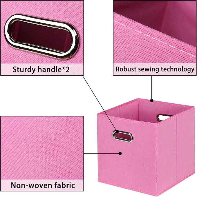 Fabric storage bins Cubes, Fabric Cube Organizer with Handle, Foldable Cube Bins for Cloth or Accessary Storage, 11x11x11, Set of 3, (Pink) - Image 7