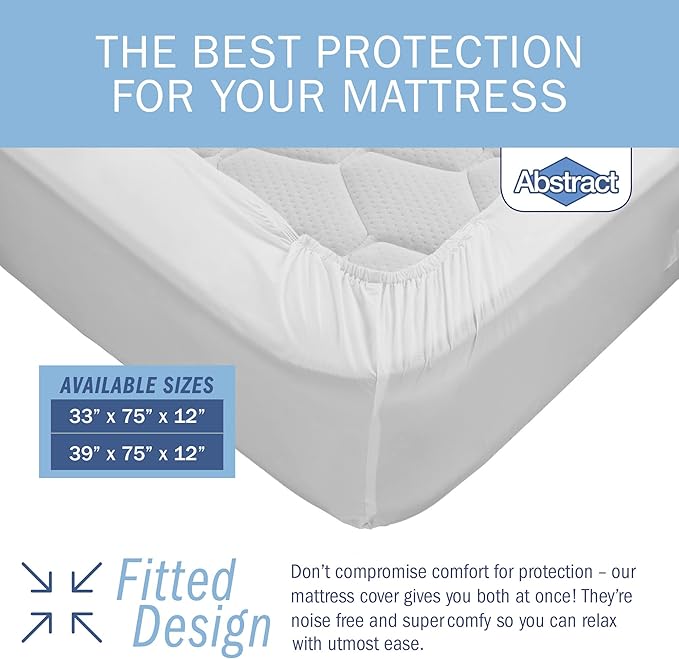 Waterproof Mattress Cover – 33 x 75 x 12” for Toddler, Trundle, Bunk Bed – Heavy Duty Vinyl Plastic Bed Fitted Sheet, 100 GSM PVC – Long Lasting Quality, Comfortable – by Abstract White