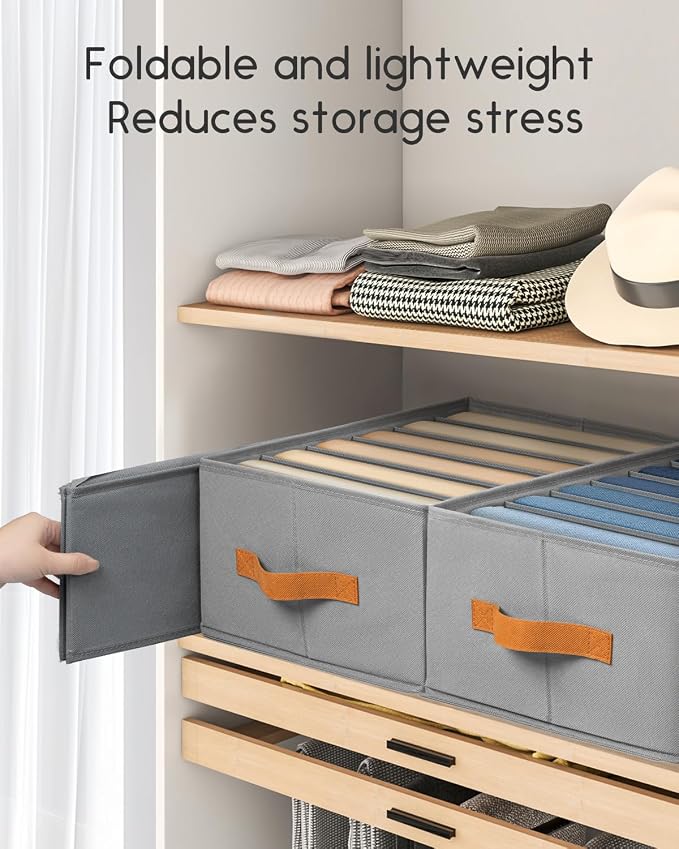 Homsorout Closet Organizers and Storage - Fabric Clothes Organizer with Handles, Foldable Jeans Organizer for Clothes, Drawer Organizer for Shirts, Bra, Sweater, Scarf, 4 Pack, Grey - Image 4