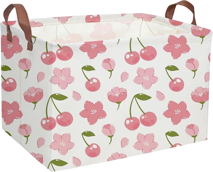 Rectangular Kids Basket Girls Baskets Kids Storage Bins Girls Room Decor Toy Storage Bin Cute Organizer Box(Cherry) by DDBASKET
