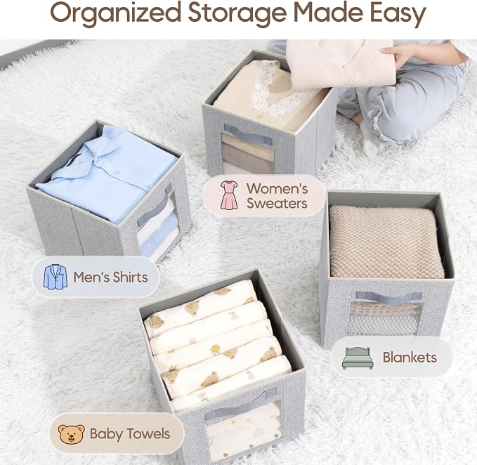 Homsorout Foldable Storage Cubes - Cubby Storage Organizer with Window, Decorative Baskets for Organizing, 11 Inch Fabric Cube Shelf Bins, Set of 10, Light Gray - Image 5