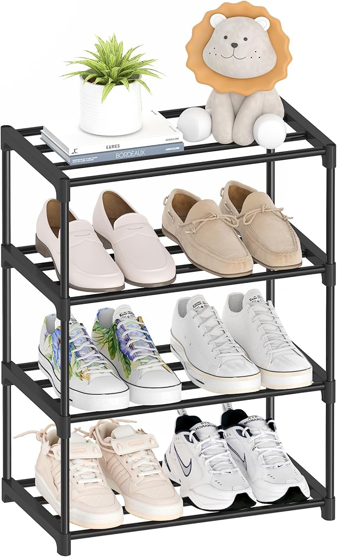 Autonomier 4 Tier Extra Small Shoe Rack (16.3" Wide), Narrow Stackable Shoe Shelf for Kids Toddler Adult, Lightweight Shoe Rack Stand for Closet Dorm Storage Organizer, Front Door Entrance, Entryway by Autonomier