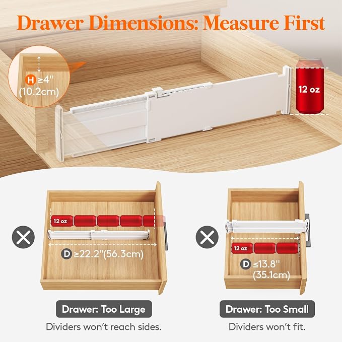 Lifewit 4" Tall 9 Pack Drawer Dividers, 35-56.5cm/13.8-22.2" Expandable Drawer Divider for Clothes, Adjustable Dresser Drawer Organizers, Drawers Separators for Dresser/Bathroom/Closet/Kitchen White - Image 3