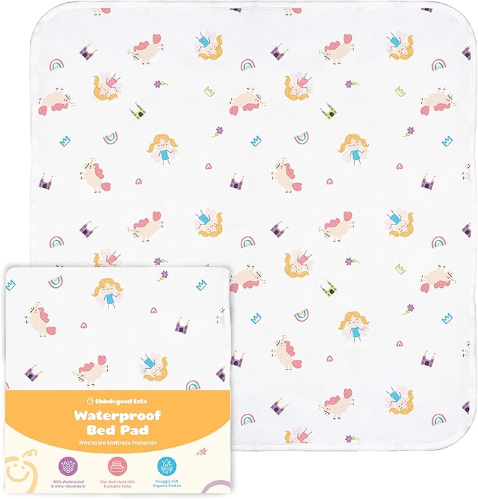 Potty Training Bed Pads for Toddlers Twin-Sized Beds, Tuckable Bed Wetting Pads for Kids, 100% Waterproof Mattress Protector, Non-Slip, Washable Underpads (Fairy Fantasy Design)