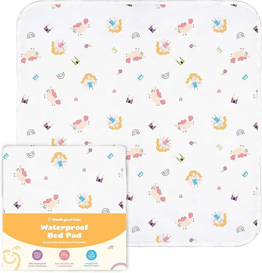 Potty Training Bed Pads for Toddlers Twin-Sized Beds, Tuckable Bed Wetting Pads for Kids, 100% Waterproof Mattress Protector, Non-Slip, Washable Underpads (Fairy Fantasy Design)