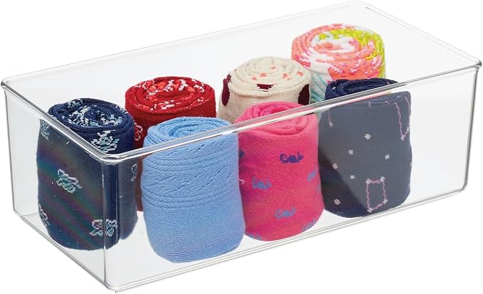 mDesign Long Plastic Drawer Organizer Box, Storage Organizer Bin Container; For Closets, Bedrooms, Use for Leggings, Socks, Ties, Jewelry, Accessories - Lumiere Collection - 6 Pack - Clear - Image 8
