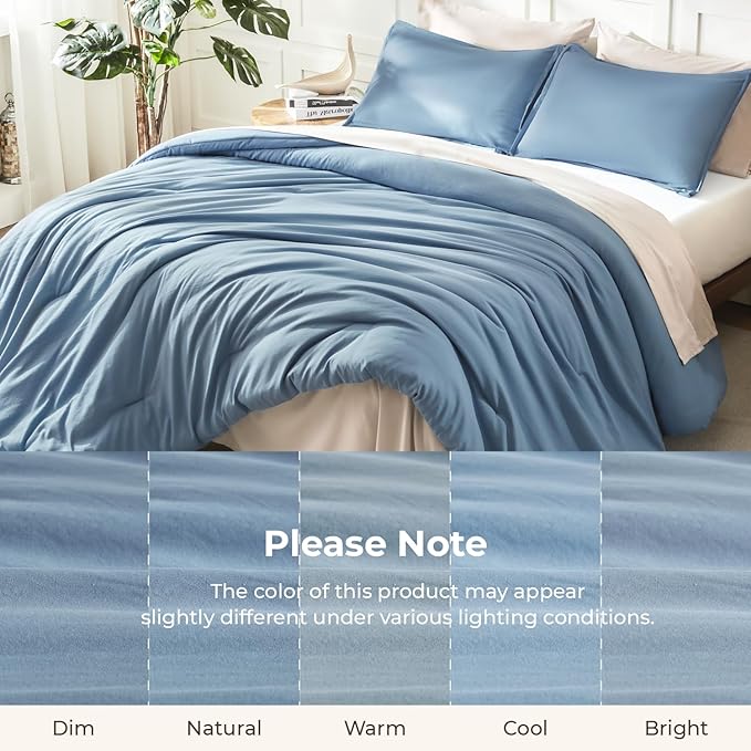 Litanika Comforters Grayish Blue Oversized Queen Size, 3 Pieces Lightweight Solid Bedding Comforter Set, All Season Fluffy Bed Set (98x98In Comforter & 2 Pillowcases)