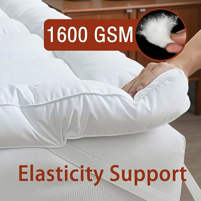 Luxury Hotel Sellected 3 Inch Mattress Topper, Goose-Down-Like Fiber Mattress Topper for Any Season Any Room, Ultra Fluffy and Long-Lasting, Durable, 4 Elastic Bands, Full