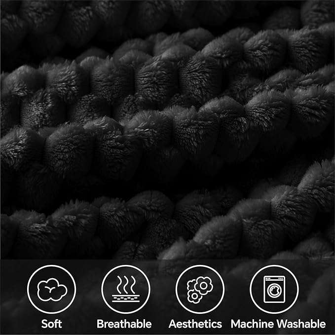 BEDELITE Fleece Blanket, Large Queen Size for Bed, 3D Jacquard Decorative Black Fuzzy Blanket, Soft and Cozy Warm Plush Fluffy Throw All Seasons Suitable, 90x90Inches