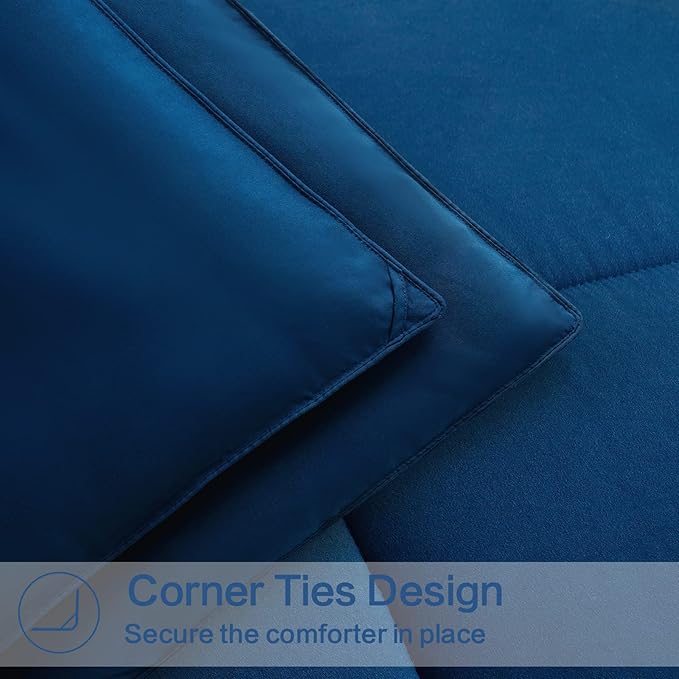 EASELAND Queen Size Down Alternative Comforter - Quilted Duvet Insert for All Seasons, Soft Lightweight with Corner Tabs, Summer Winter Warm Bedding, Navy 88×88 Inches