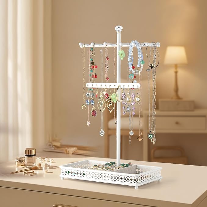 Meangood Jewelry Organizer Stand, 15.6" H Jewelry Tree Display Holder Stand for Bracelets Necklaces Earrings Rings, Gift for Women Girls (White) - Image 6