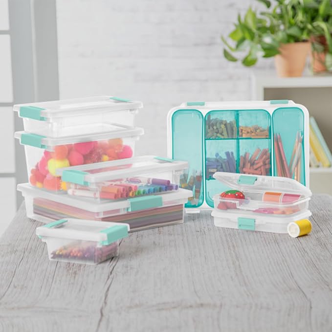 Sterilite 6-Pack Clip Box, Stackable Clear Plastic Bins with Latching Lids, Small - Writing, Arts or Crafts Supplies Storage Containers for Home, Office, Classroom and Workshop Organization - Image 4