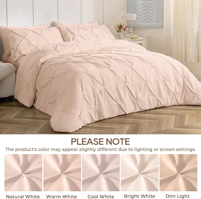 Sasttie California King Comforter Set, 7-Piece Bed in a Bag, Pintuck Bedding Sets for All Season, Includes Comforter, Flat Sheet, Fitted Sheet, Pillowcases and Pillowshams, Blush Pink