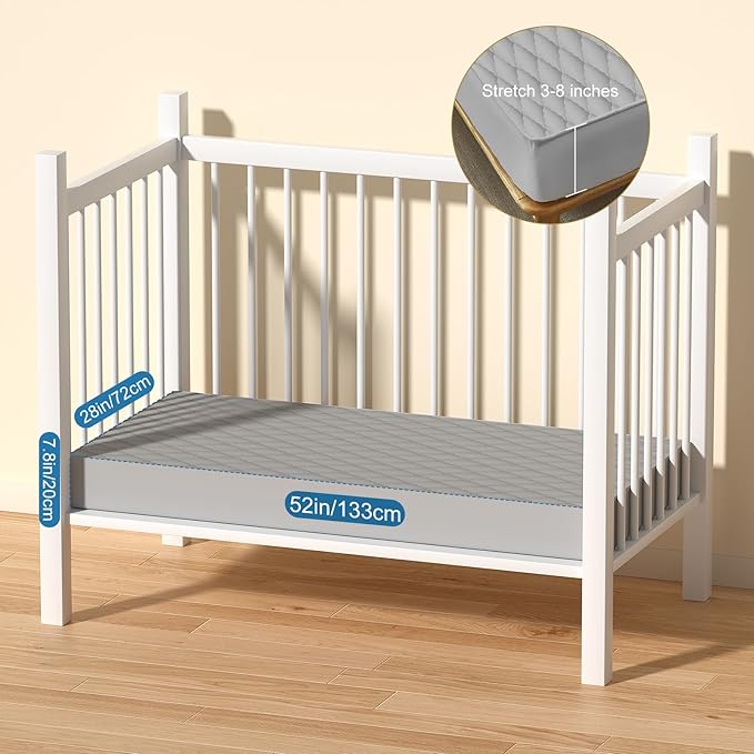 2Pack Waterproof Crib Mattress Protector,Cotton 52X28 Fitted Crib Sheets Crib Mattress Protector Sheets,Soft Toddler Bed Sheets,Washable Infant Fitted Baby Bed Sheets (Gray, 52X28inch)