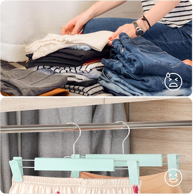 GUANJUNE Clothes Pants Hangers, Space-Saving Skirt Holders with 360 ° Swivel Hooks, Adjustable Clips, Trouser Hangers, Clothes Coat Garment Jeans Hangers (10 Pack, Green) - Image 5