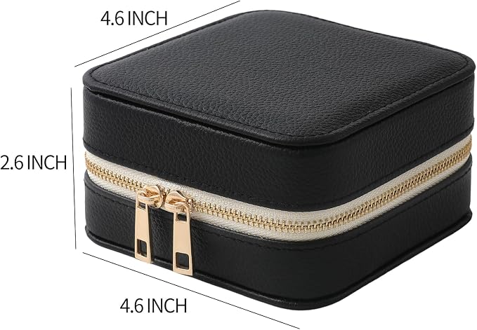 Genuine Leather Travel Jewelry Organizer Case with Mirror for Women, Small Mini Portable Jewelry Box for Ring Earrings Necklace Bracelet Luxury Gift for Women（Black） - Image 2