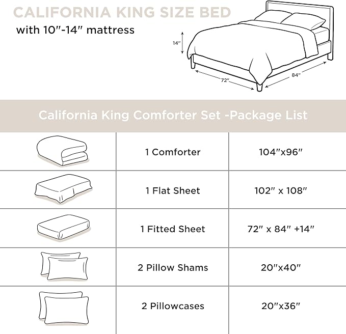 Andency Beige California King Comforter Set - 7 Pieces Cream Bed in a Bag Cal King Bedding Comforter Sets, Summer Solid Soft Lightweight Comforter with Fitted Sheets, Flat Sheets, Pillowcases & Shams