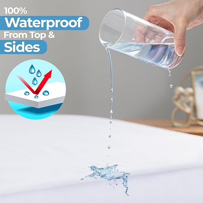 Utopia Bedding Waterproof 5-Sided Mattress Protector Full Size, Premium Breathable Mattress Cover, Fitted Style with Stretchable Pockets (White - Pack of 2)