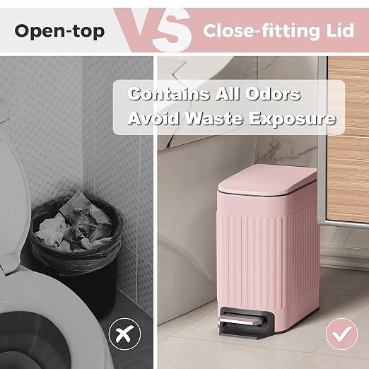 TrashAid Pink Bathroom Trash Can, 1.6 Gallon Stainless Steel Small Garbage Can with Lid, Step Pedal, Cute Wastebasket for Bathroom, Office, Bedroom, RV, Pink - Image 5