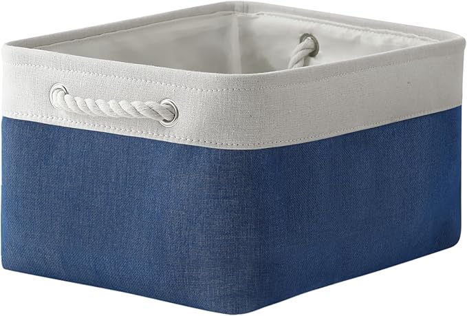 TheWarmHome Storage Bins for Shelves - 1 Pack 15.7x11.8x8.3 inch Fabric Storage Cubes, Storage Basket for Organizing Gift Laundry Cloth Toy Room (White & Jean Blue) by TheWarmHome
