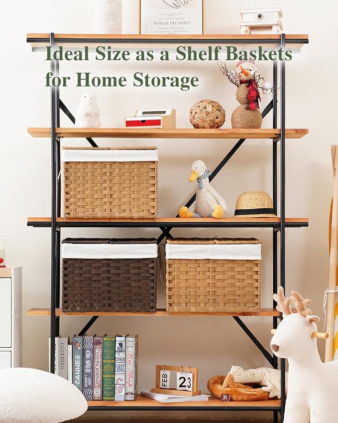 SETVSON Storage Basket with Lid Woven Wicker Baskets with 2 Separate Lid, 9.2 Gallon (35 L) Wicker Storage Bins with Handles, Foldable and 2 Removable Liner Bags for Bedroom, Laundry Room Natural - Image 4