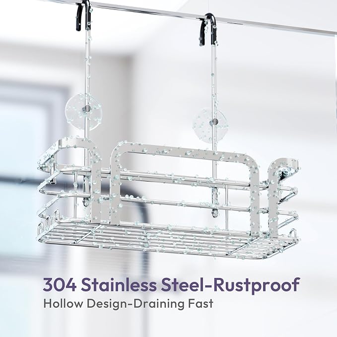 SWTYMIKI Shower Caddy Hanging Organizer - Over the Door Shower Caddy with 6 Hooks, 2 Installation Ways, Stainless Steel Rustproof Bathroom Organizer, Silver - Image 6
