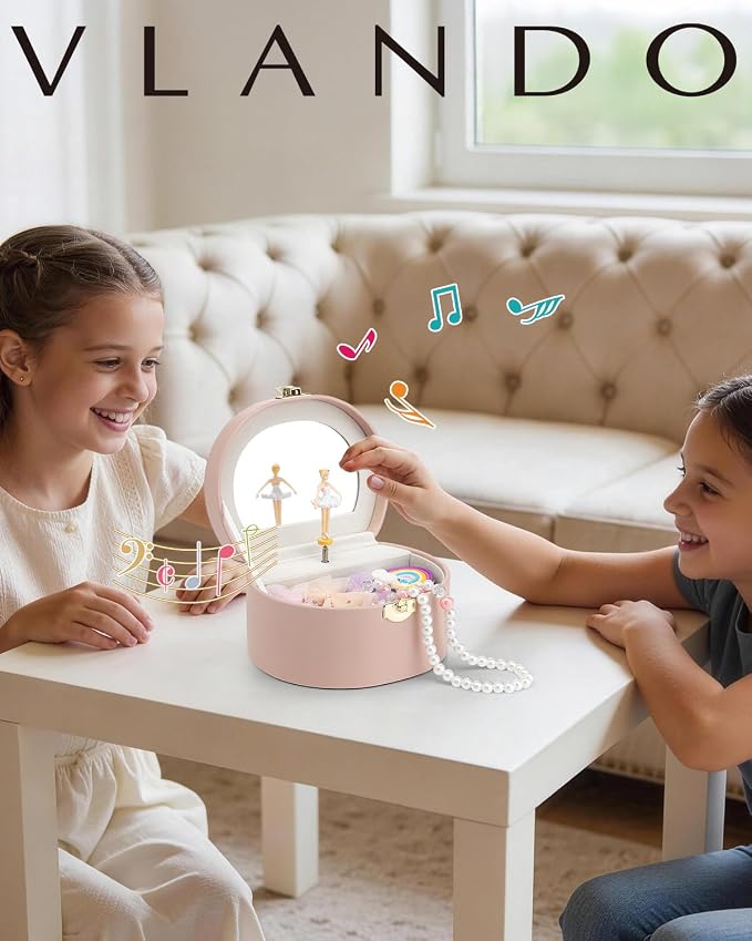 Vlando Musical Jewelry Box for Girls, Small Kid Music Box with Ballerina for Birthday Bedroom Decor, Gifts for Girls Kids - Pink - Image 9