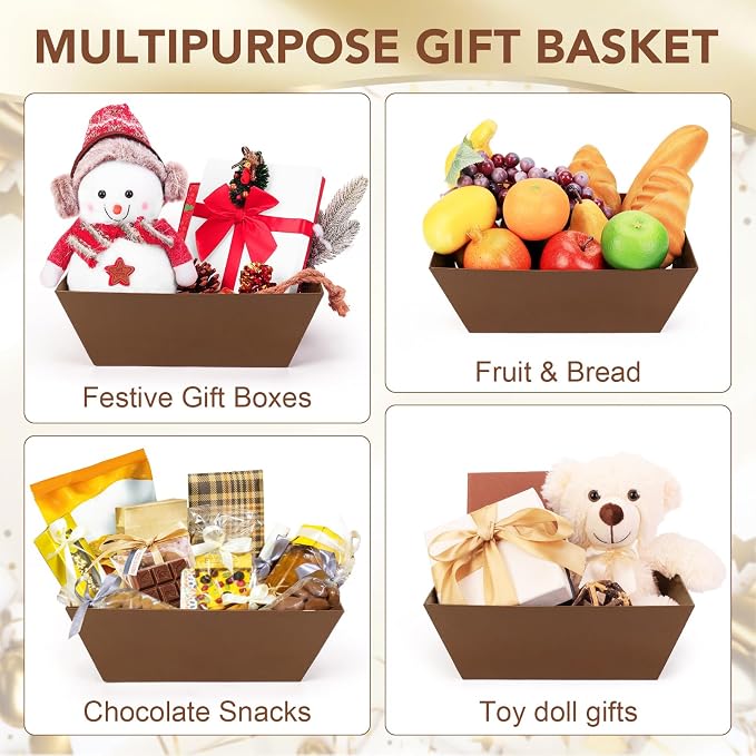 AFOROEOA 20PACK Baskets for Gifts Empty, 12x10x4” Thick Brown Gift Basket with Handles, 20 Bows & 20 Bags - Empty Gift Baskets for Christmas, Thanksgiving, Wedding, Birthday Party, Wrapping Gifts - Image 6