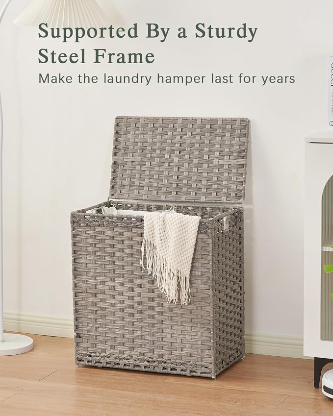 SETVSON Laundry Hamper with Lid Wicker Laundry Basket 112 L (29.6 Gal) Laundry Hampers Handwoven Rattan Clothes Hamper with Handles 3 Removable Liner Bag, 6 Mesh Bags for Bathroom Bedroom Gray - Image 8