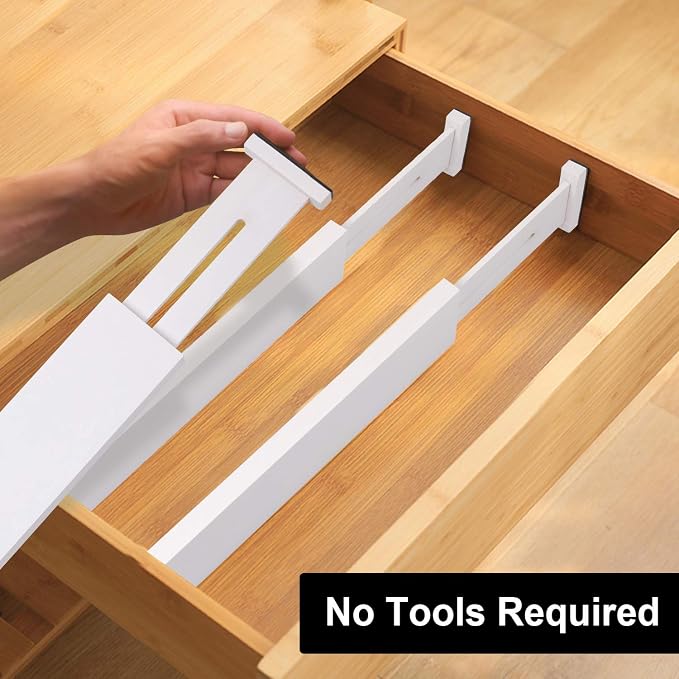 Bamboo Drawer Dividers Organizers, Kitchen Drawer Organizer, Adjustable Drawer Divider for Clothes, Kitchen, Dresser, Bedroom, Bathroom and Office, 4-Pack (White, 12-17 IN) - Image 6
