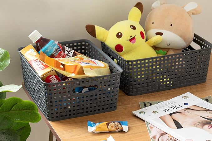 Eslite Plastic Storage Baskets for Organizing,11"X8.5"X4.7",Pack of 4 (Grey) - Image 5