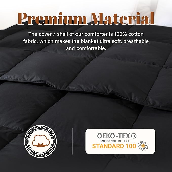 Cosybay Feather Down Fiber Comforter Twin Size - All Season 100% Cotton Duvet Insert - Luxury Medium Warmth Hotel Bedding Comforter, Fluffy and Cozy -Black, Twin 68 x 90 Inch