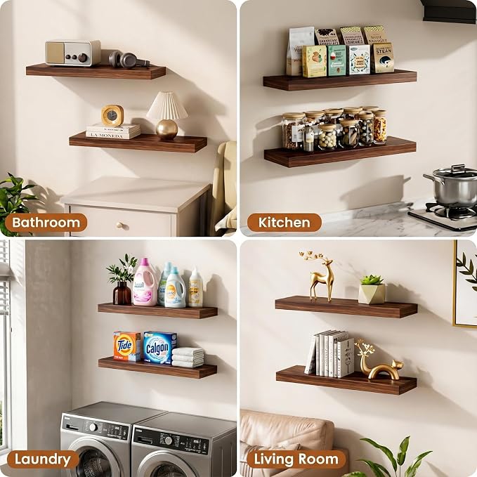 Floating Shelves for Wall Rustic Farmhouse 24 Inch Floating Shelf Wooden Shelves for Wall Pine Wood Shelf with Unique Natural Grain for Living Room Bedroom Kitchen (Espresso) - Image 5