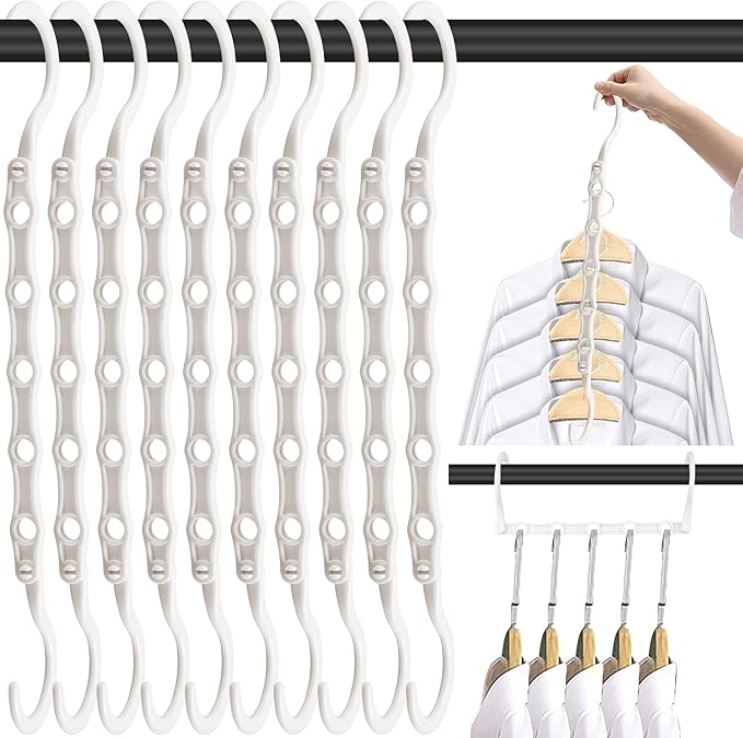 DUCOO Space Saving Hangers 10 Pack, Heavy Duty Magic Cascading Hanger Organizer with 5 Enclosed Anti-Slip Holes, Closet Organizers and Storage for Clothes, College Dorm Room Essentials, White by Unknown