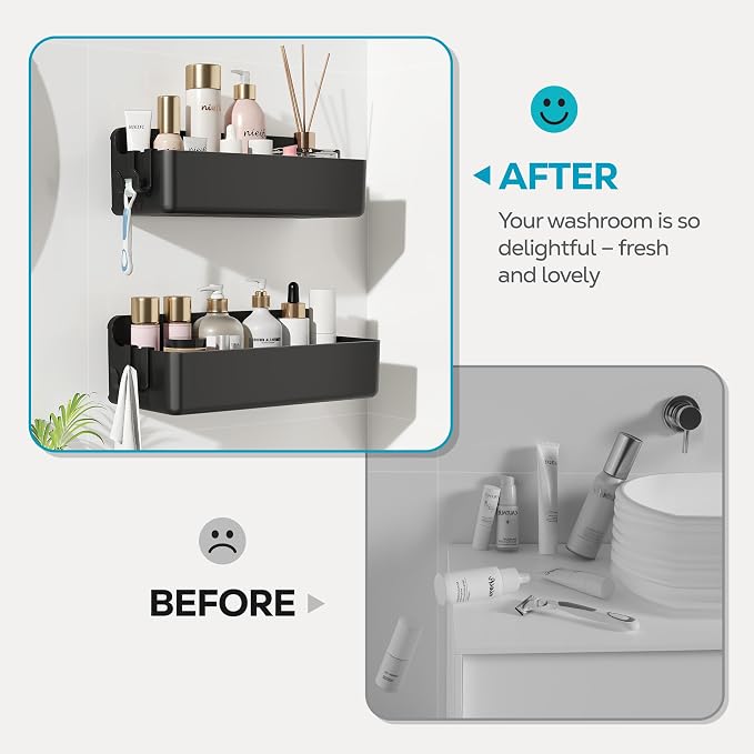 Nieifi Adhesive Wall Shelf, Shower Shelves, Shower Organizer for Bathroom Organization (Black, 2 pieces) - Image 7