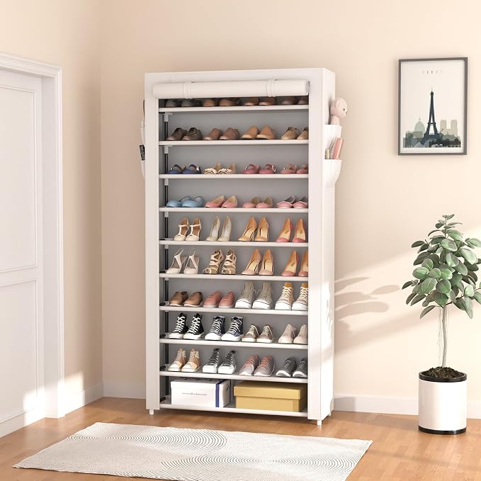 ROJASOP Shoe Rack with Covers 10 Tier Large Shoe Organizer Tall Shoe Closet Storage for 50-55 Pairs Shoe and Boot, Free Standing Shoe Rack Organizer for Closet, Entryway, Bedroom, White - Image 2